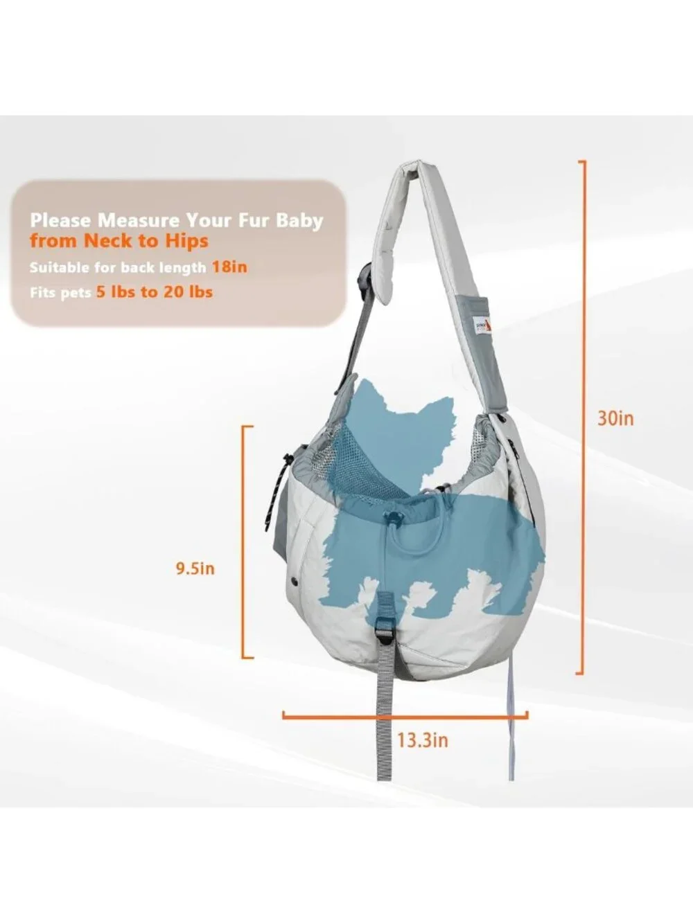 Cozy Dog Carrier Sling for Small Pets Up to 20lbs, Hands-Free Travel Backpack
